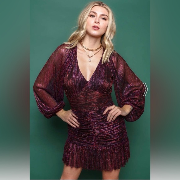 NWT- MINKPINK INES V-NECK RUCHED MINI DRESS - Picture 6 of 13